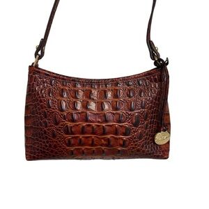Brahmin brown embossed leather small mini bag